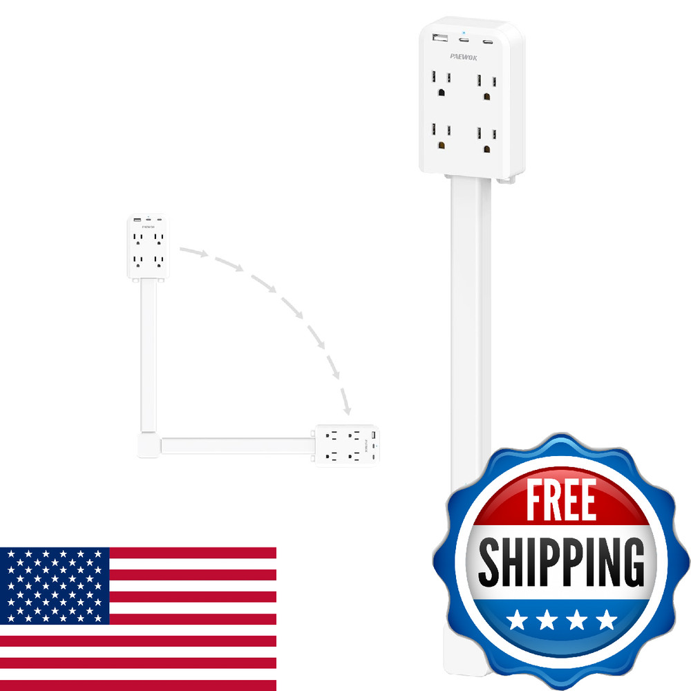 Electrical Outlet Extender Stick with USB Ports(2 USB C), 180° Rotating Extendab