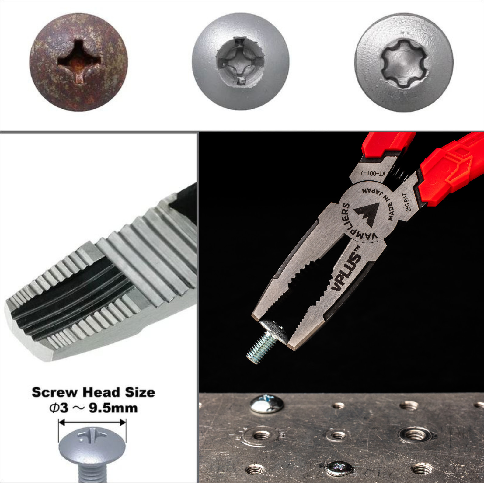 VAMPLIERS vPLUS™ 7″ Stripped Screw Extractor Combination Pliers Made in Japan