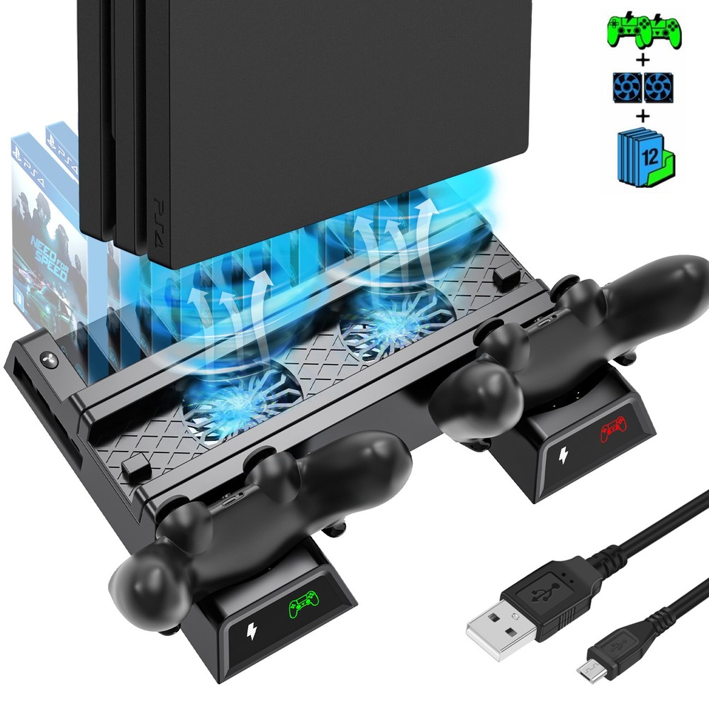 Vertical Stand Cooling Fan Dual Controller Charger Dock Station For PS4 Slim/Pro