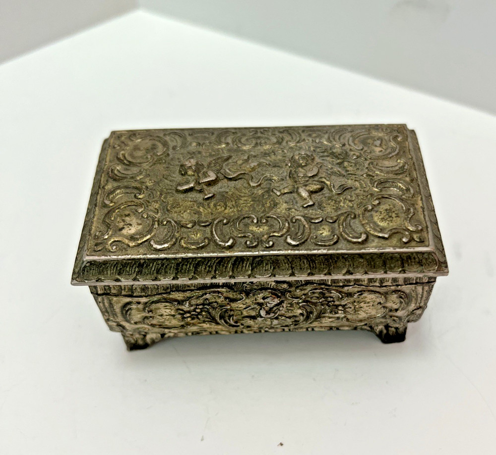 Vintage Silver Trinket box angels Made in Japan for Delli Inc