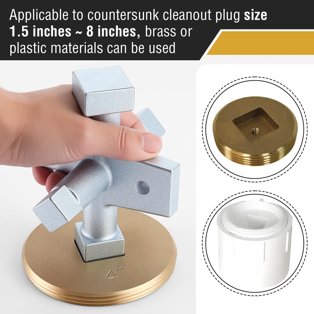 6 Sided Plumbing Cleanout Plug Wrench Easy to Install and Remove Threaded Dru...