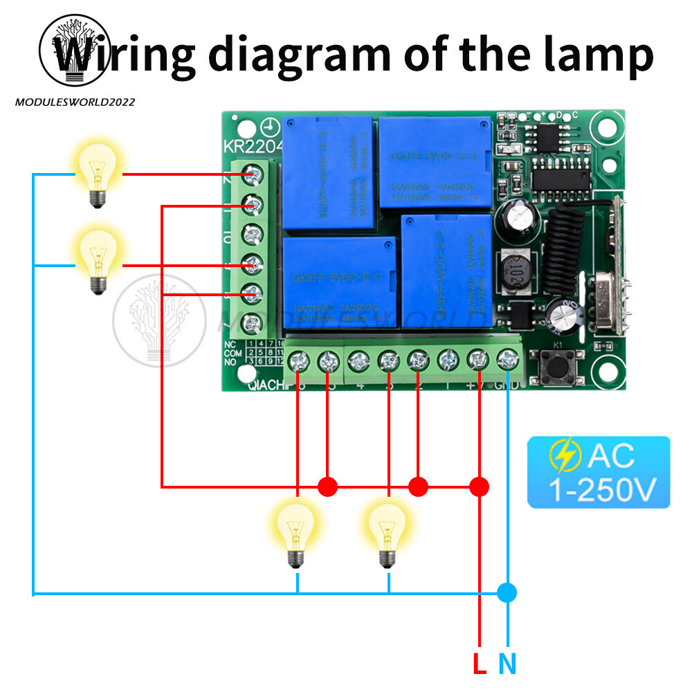 433Mhz Remote Control Receiver RF Wireless Switch 4CH Relay Module Transmitter