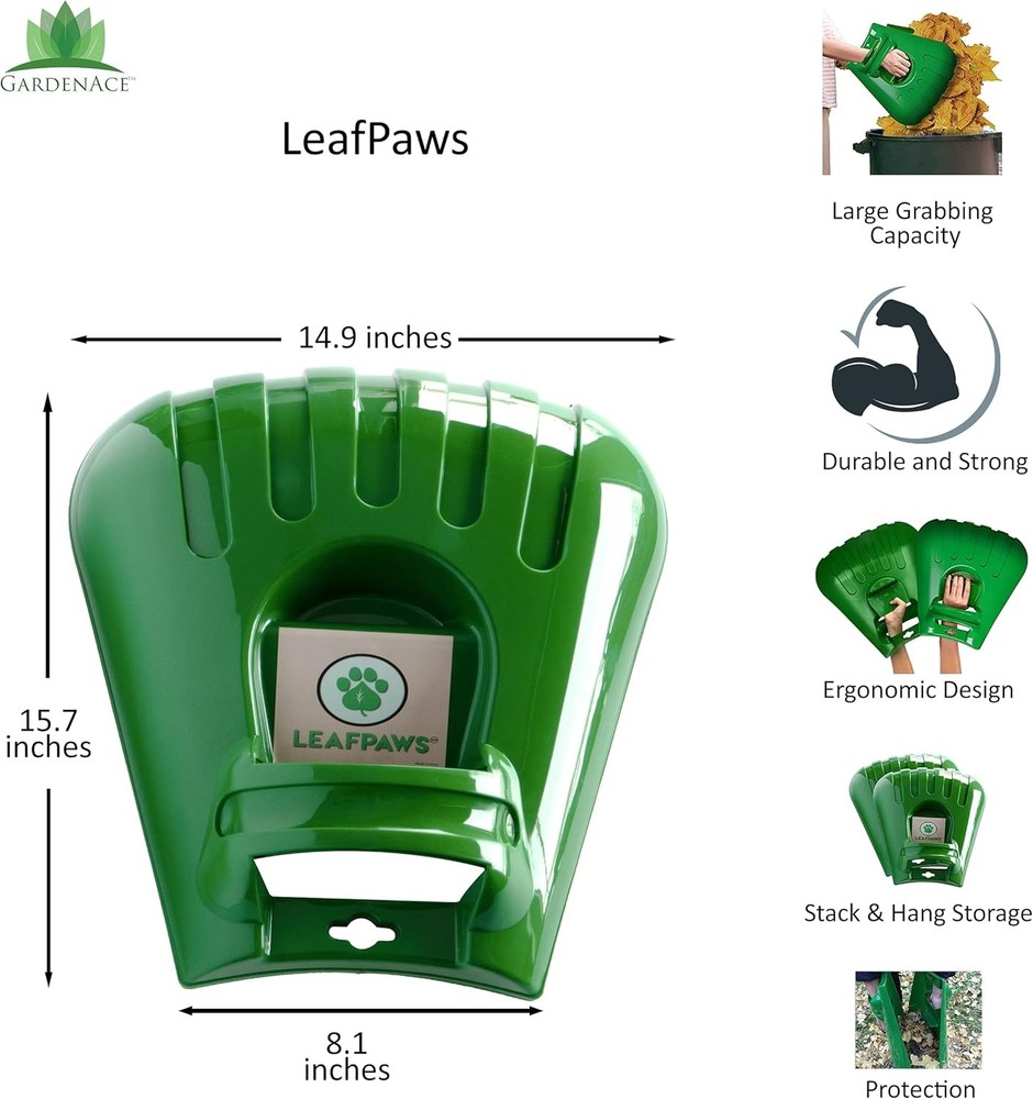 Hand Leaf Scoops | Large Rake | Pickup Claws | Picker Green
