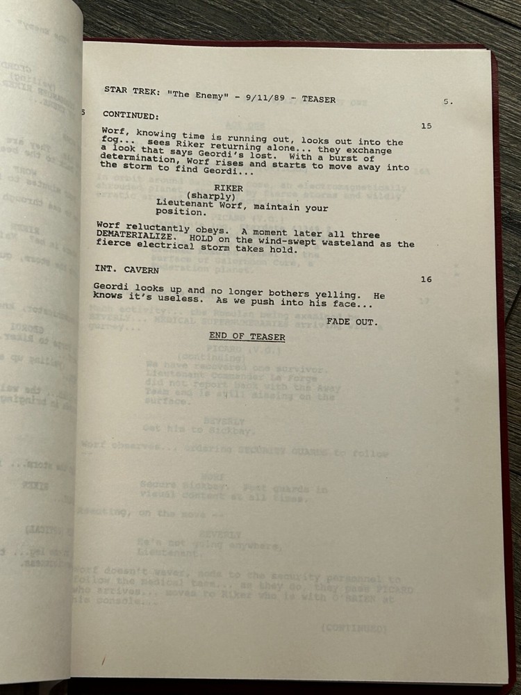 STAR TREK Script The Next Generation The Enemy Final Draft September 11 1989