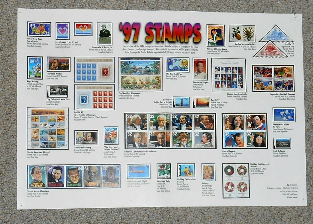 1997 stamp flyer USPS 11 X 16 full year stamp commemorative issues