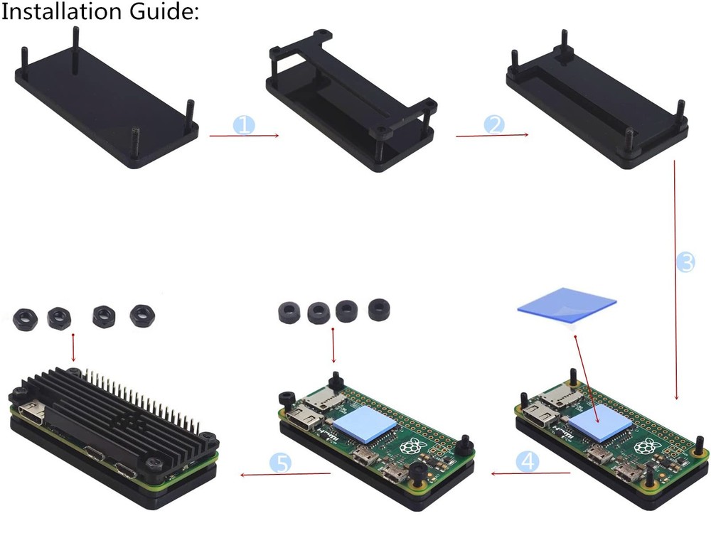 Heatsink Case for Raspberry Pi Zero 2W Aluminum Passive Cooling Pin Header