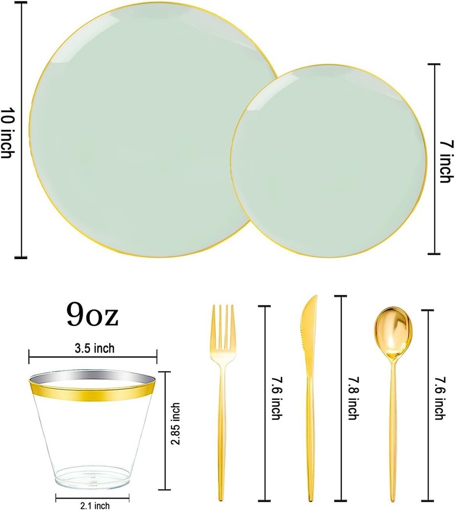 Sage Green Disposable Dinnerware - 25 Guests