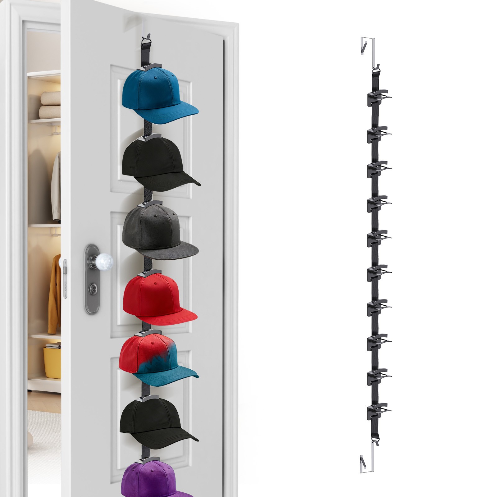 Vertical Over Door Hat Rack Adjustable Space Saving Cap Organizer With 10 Hooks
