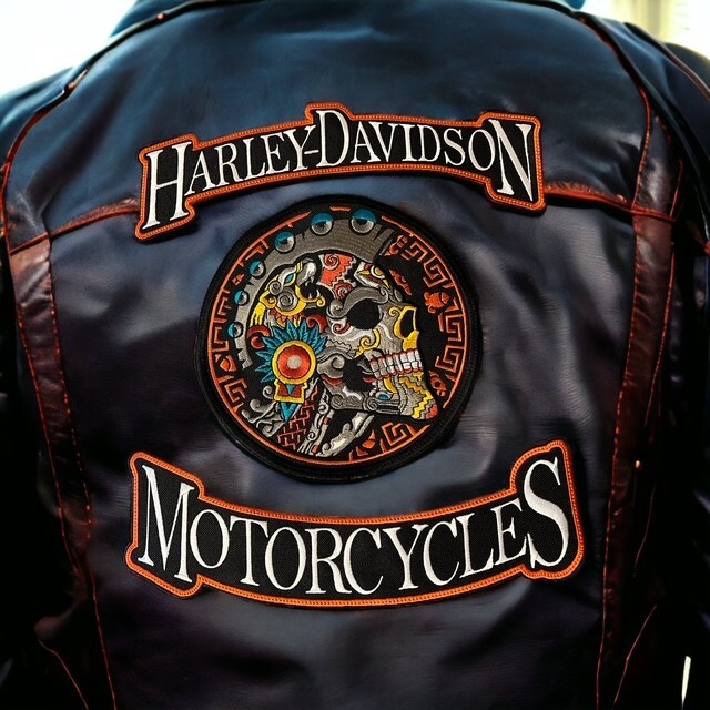 Harley Davidson Rocker Patch Set with Aztec Skull Center