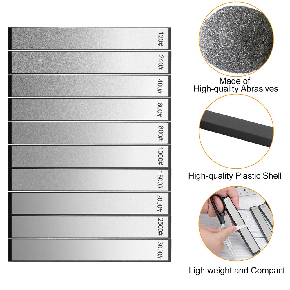 10pcs 120-3000Grit Diamond Fixed Angle Sharpening Stone Pocket Knife Sharpener