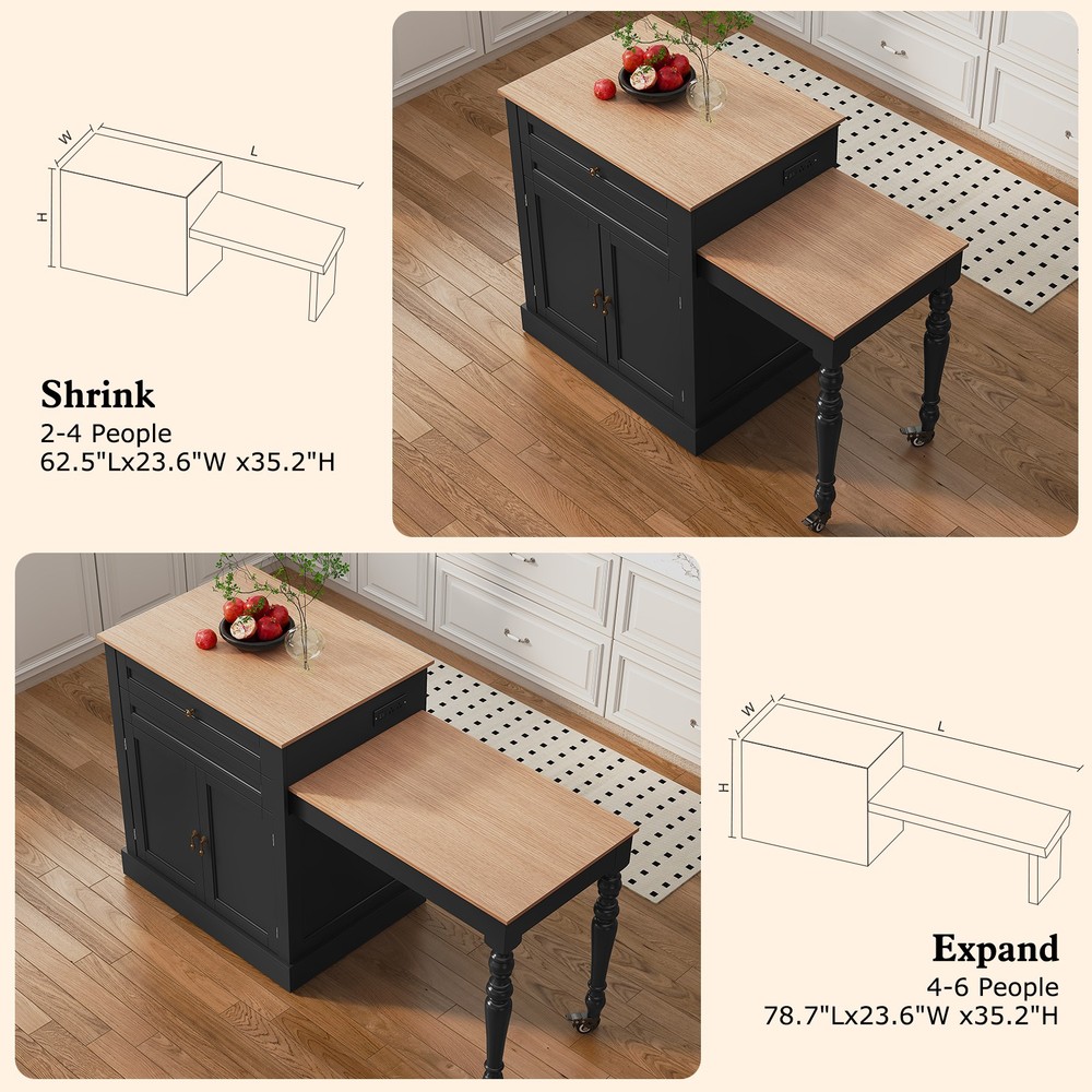 Retractable Multifunctional Kitchen Island Space Saving Storage Dining Workbench