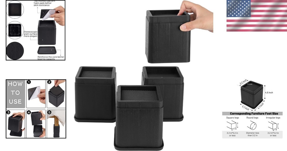 Stackable 4 Inch Bed Risers - Couch Sofa Table Leg Extenders