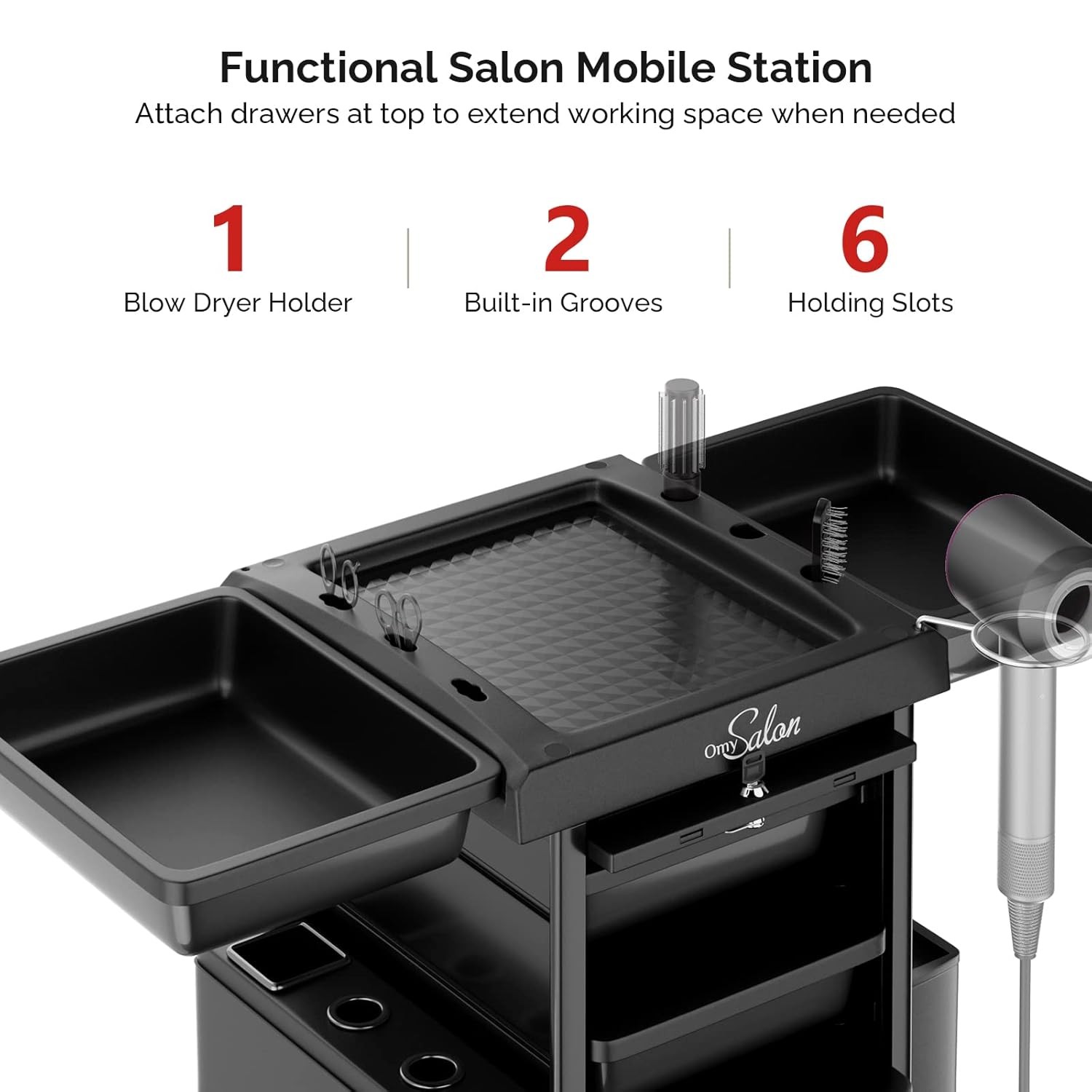 Professional Salon Rolling Cart Organizer, Lockable Hair Trolley with 6 Drawers