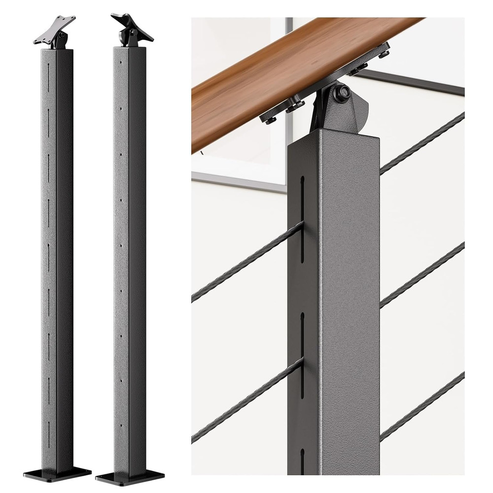 Stainless Steel Adjustable Cable Railing Posts - 2 Pack, Black Finish