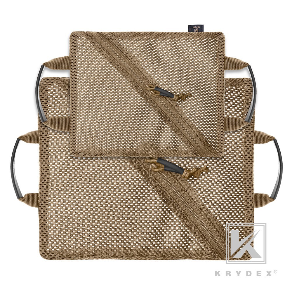 KRYDEX 2pcs Tactical Mesh Pouch Set Modular Storage Organizer Pockets Coyote