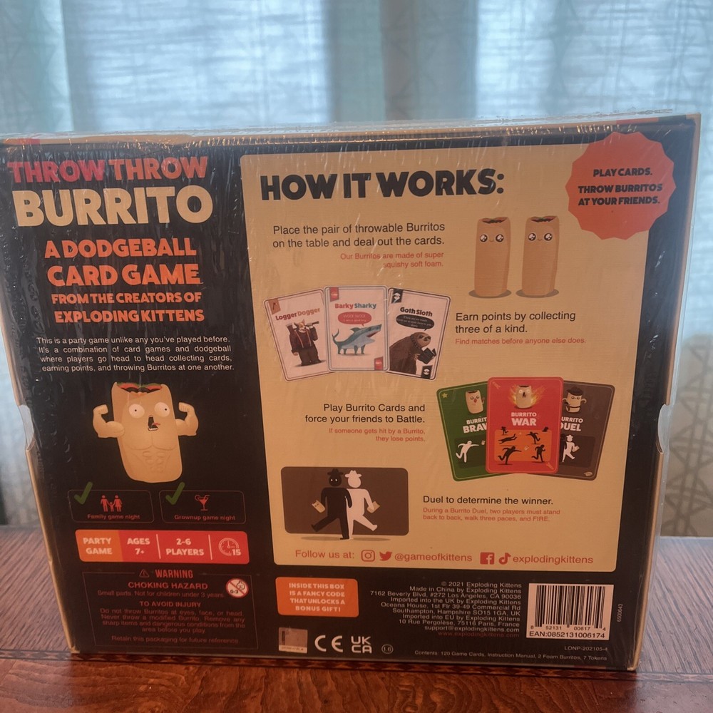 Throw Throw Burrito by Exploding Kittens Dodgeball Card Game Board Game NEW