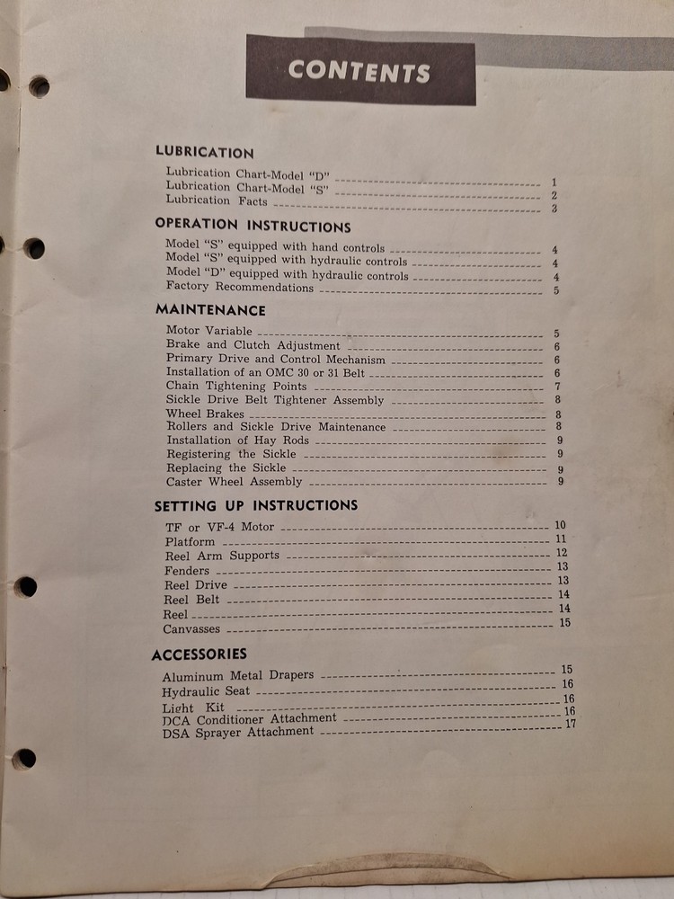 USED OPERATORS MANUAL FOR OMC WINDROWER 586 WO