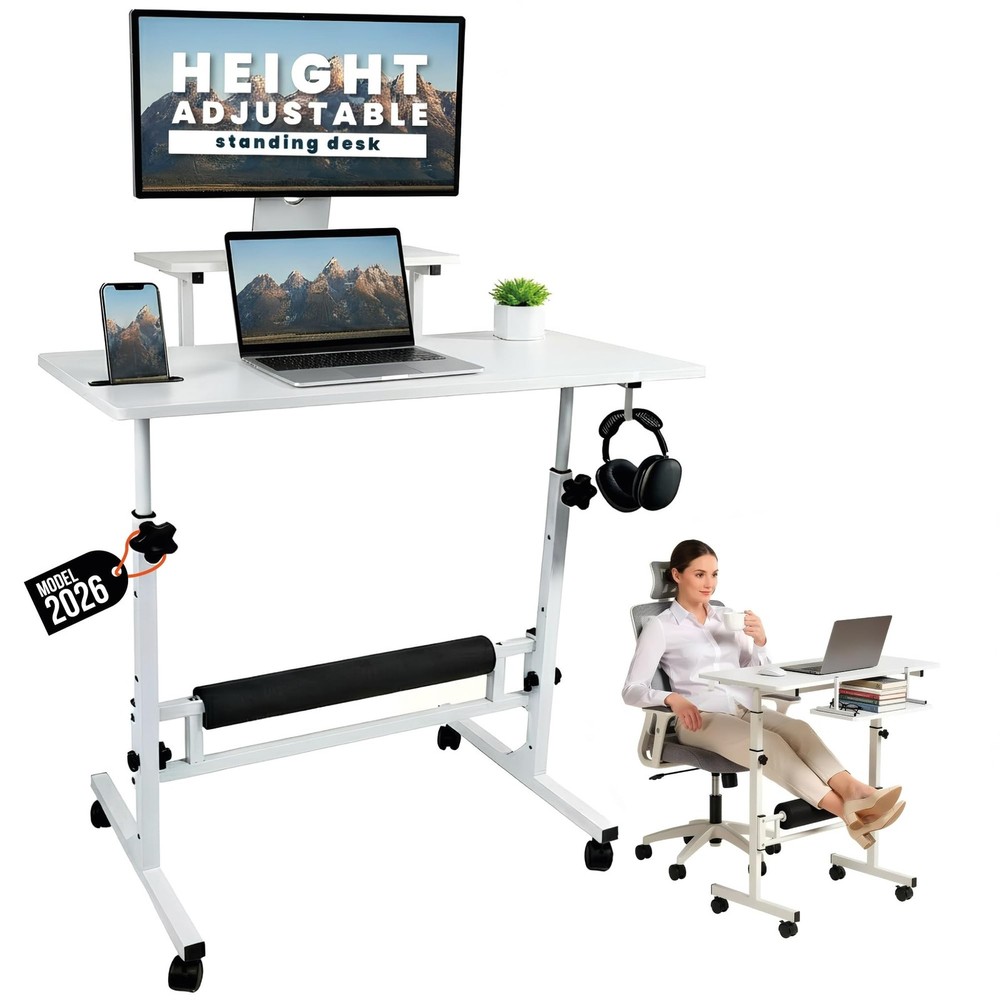 Model 2026 Adjustable Height Rolling Desk with Wheels Portable Compact Laptop...
