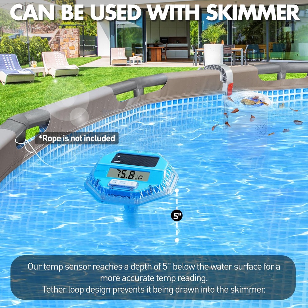 Pircaath 2025 Upgrade Digital Pool Thermometer Floating Easy Read, Solar Pool...