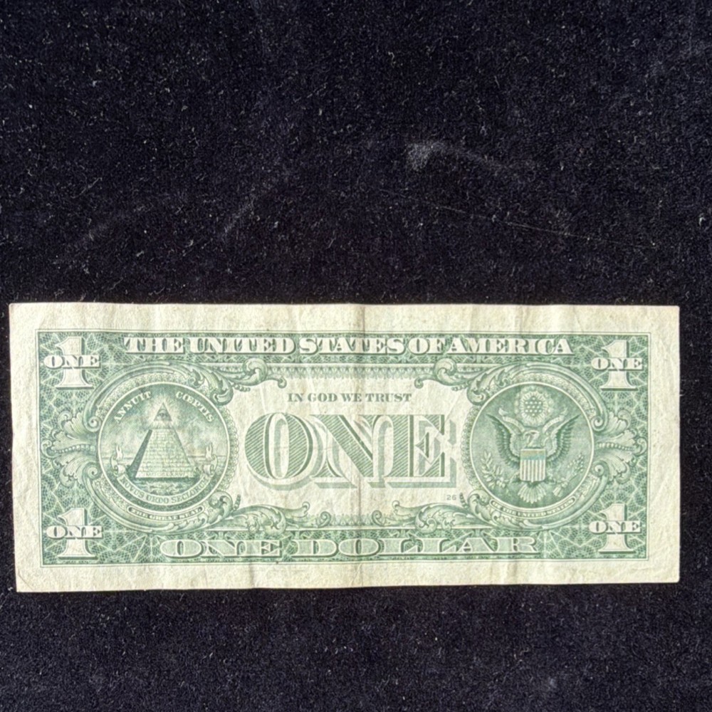$1 US Dollar Bill Error Note F65777164D Missing Face Detail Circula