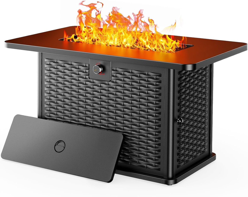 43-Inch Rectangular Propane Fire Pit Table - 60,000 BTU, Csa-Certified 2-In-1 De