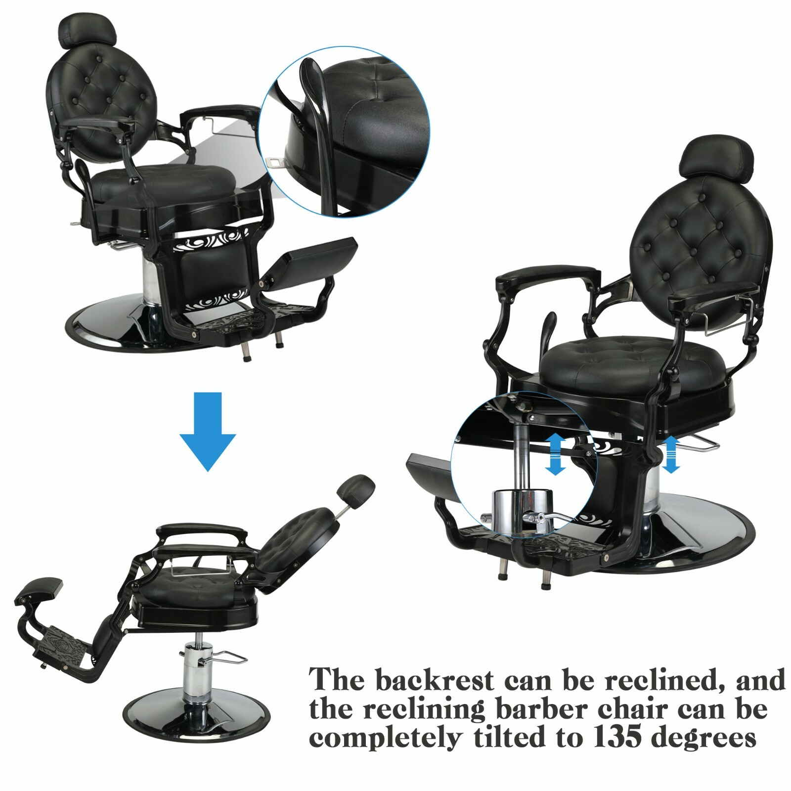 Vintage Heavy Duty Hydraulic Barber Chair Recline All Purpose Beauty Salon Chair