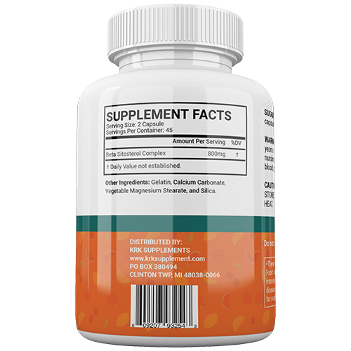 1 Bottle Beta Sitosterol 800mg Prostate Support Urinary Bladder KRK Supplements