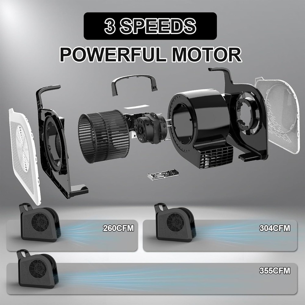 Durable Adjustable Floor Fan with AC Outlets - 355 CFM Power for Quick Drying