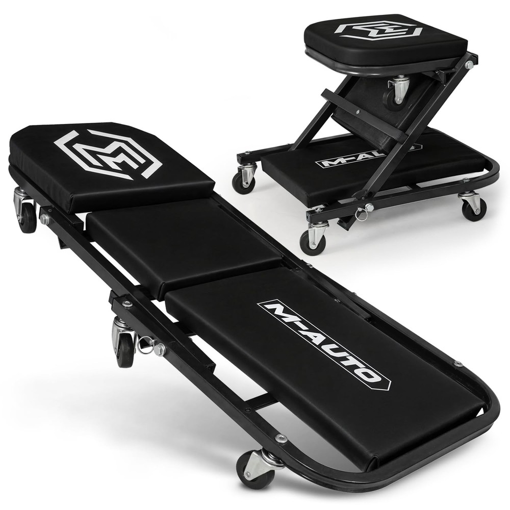 Foldable 2in1 Rolling Car Creeper & Seat, 36" Adjustable, 330LBS Capacity