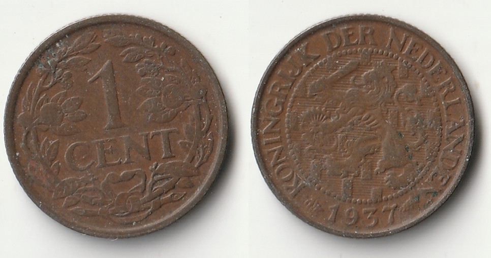 1937 Netherlands 1 cent coin