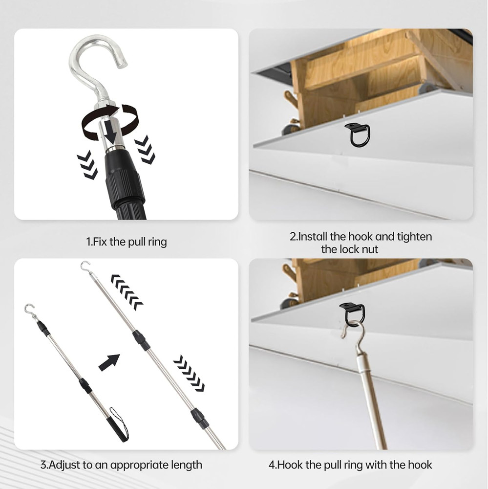 Extendable Attic Ladder Pull Down System (17.3In - 40In) with Accessories