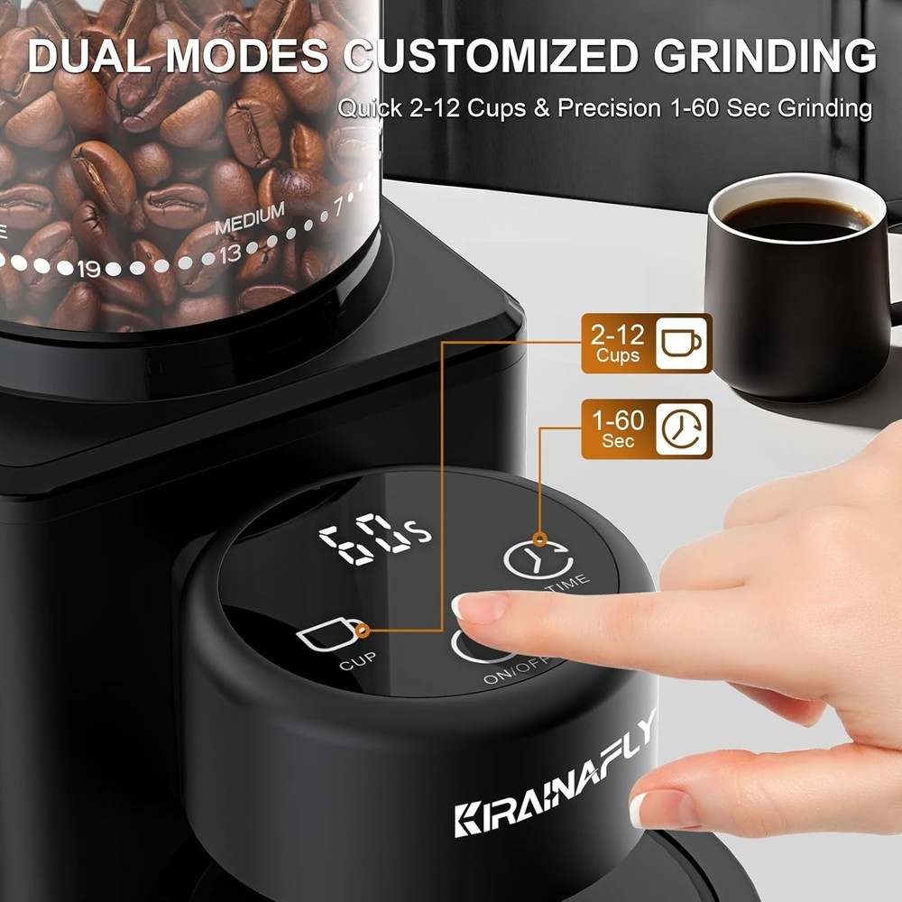 Electric Coffee Grinder with Smart Touch Control & 25 Precise Grind Settings