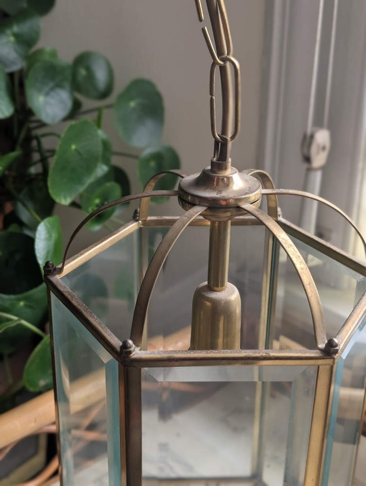Vintage Lantern Chandelier Ceiling Lantern Light Brass Glass Hexagonal