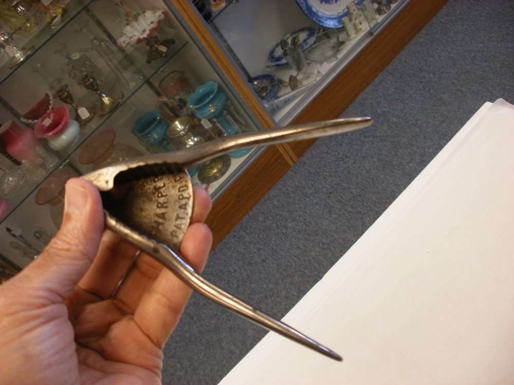 Antique Early Primitive Cast Steel Hand Nutcracker Nut Cracker Brand Harper