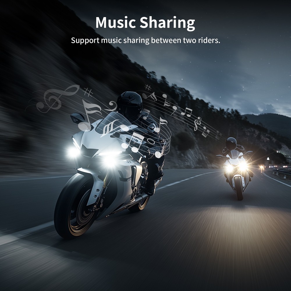 T6 Motorcycle Bluetooth Headset Helmet Intercom 2-Way 1000m Communication +Shell