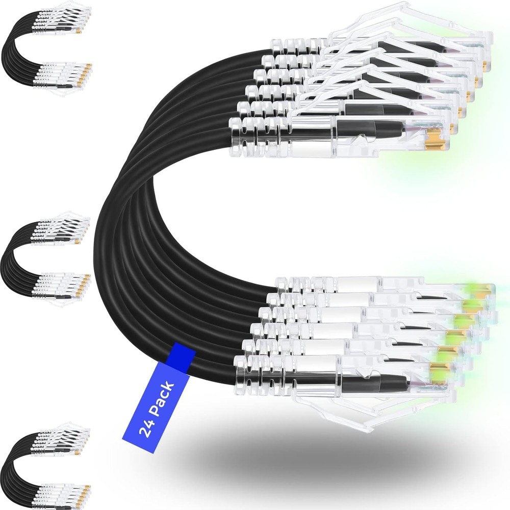 Rapink Patch Cables Cat6/ Cat6a 0.5ft (24 Pack) Slim, Cat6a Ethernet Patch Cable