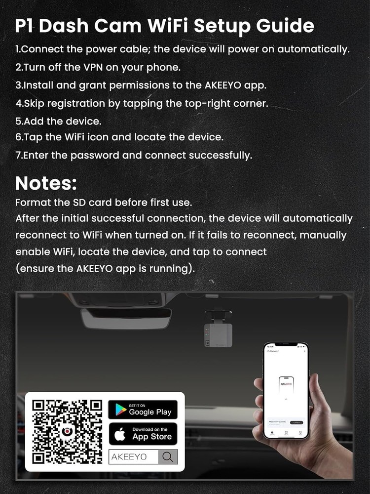 P1 Dash Cam - Loop Recording, Easy App Control, Full HD Safety Solution