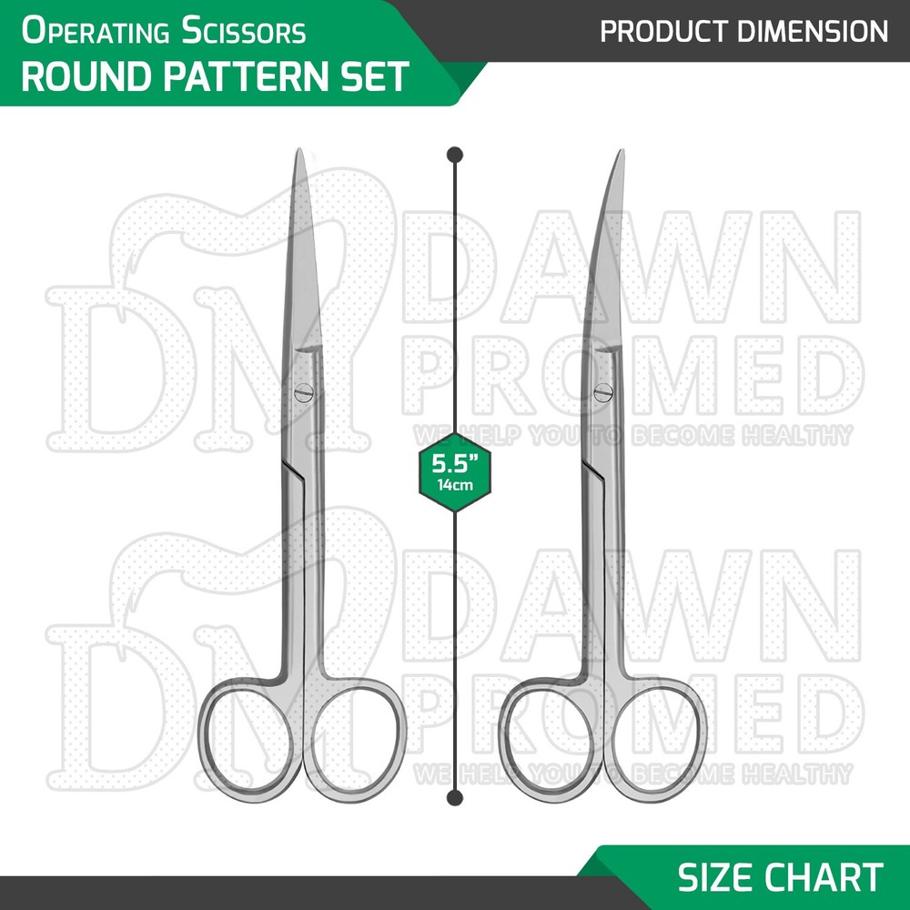 2 Pcs Operating Scissors 5.5" Straight & Curved Sharp Sharp Round Pattern Set