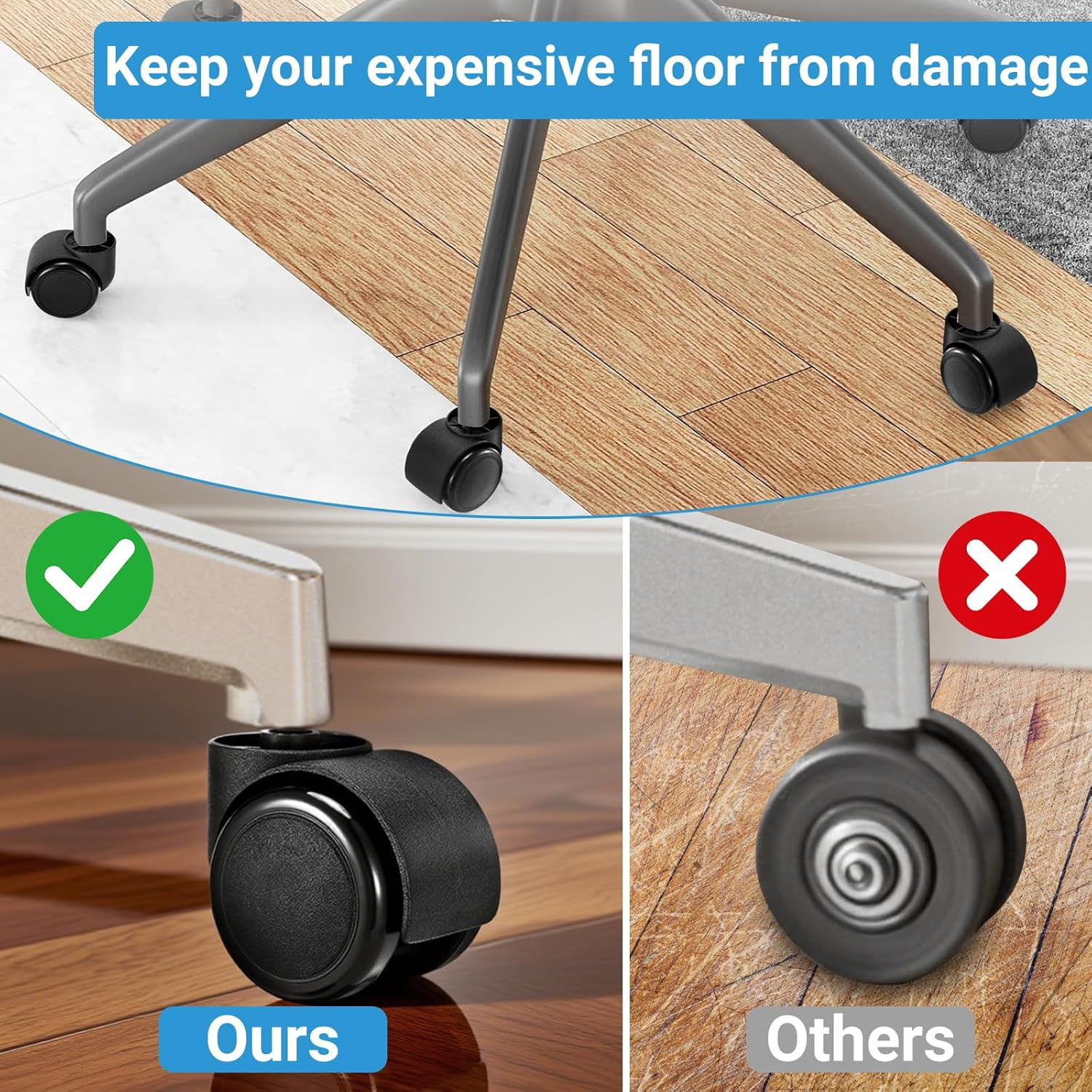 2 Inch Office Chair Casters Wheels Heavy Duty, 5 Pcs Chair Wheel Replacement, Mu