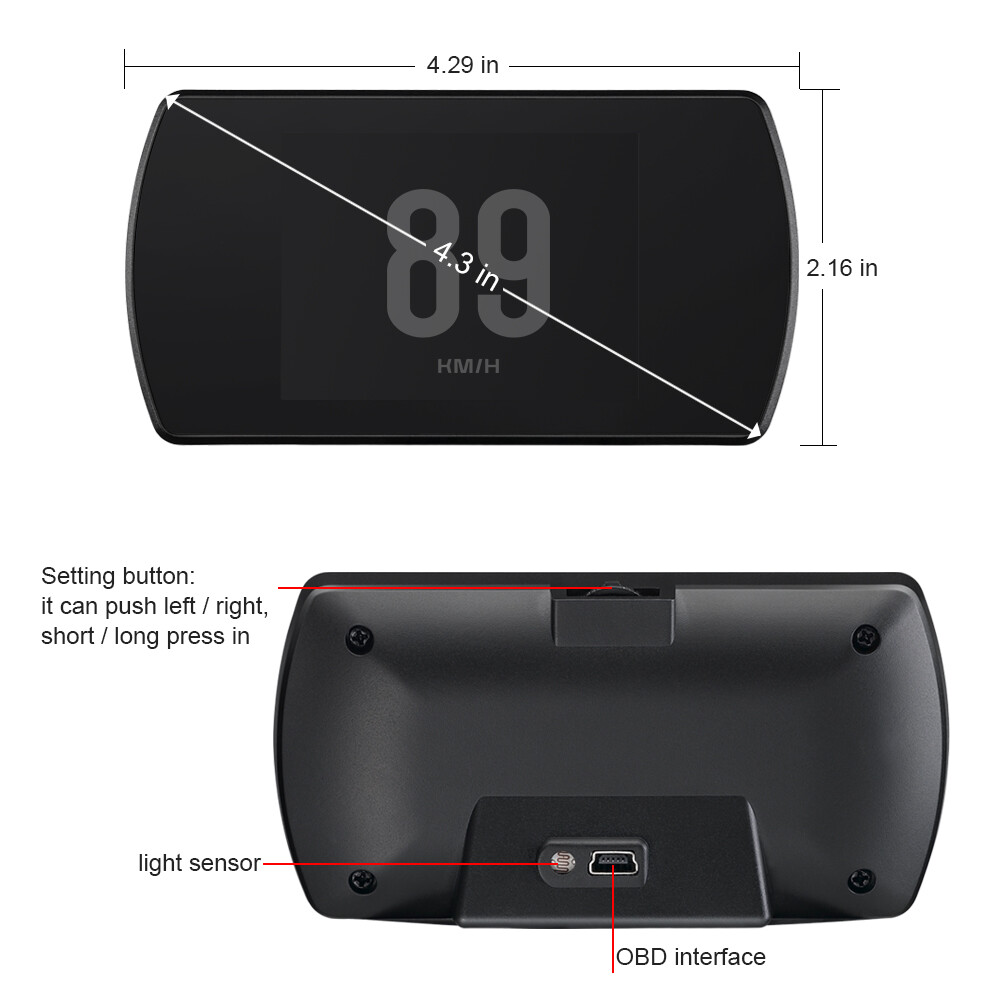 3" Car Speedometer Digital HUD Head Up Display OBD Overspeed Free Switch 50 Data
