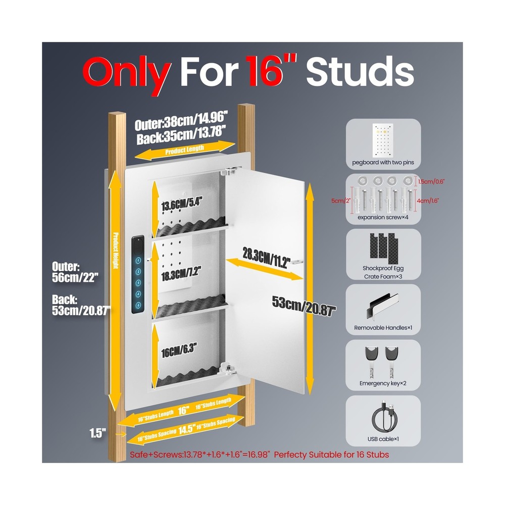 Grimtron Quick Access White Wall Safe with Removable Pegboard & Shelfs, Flat ...