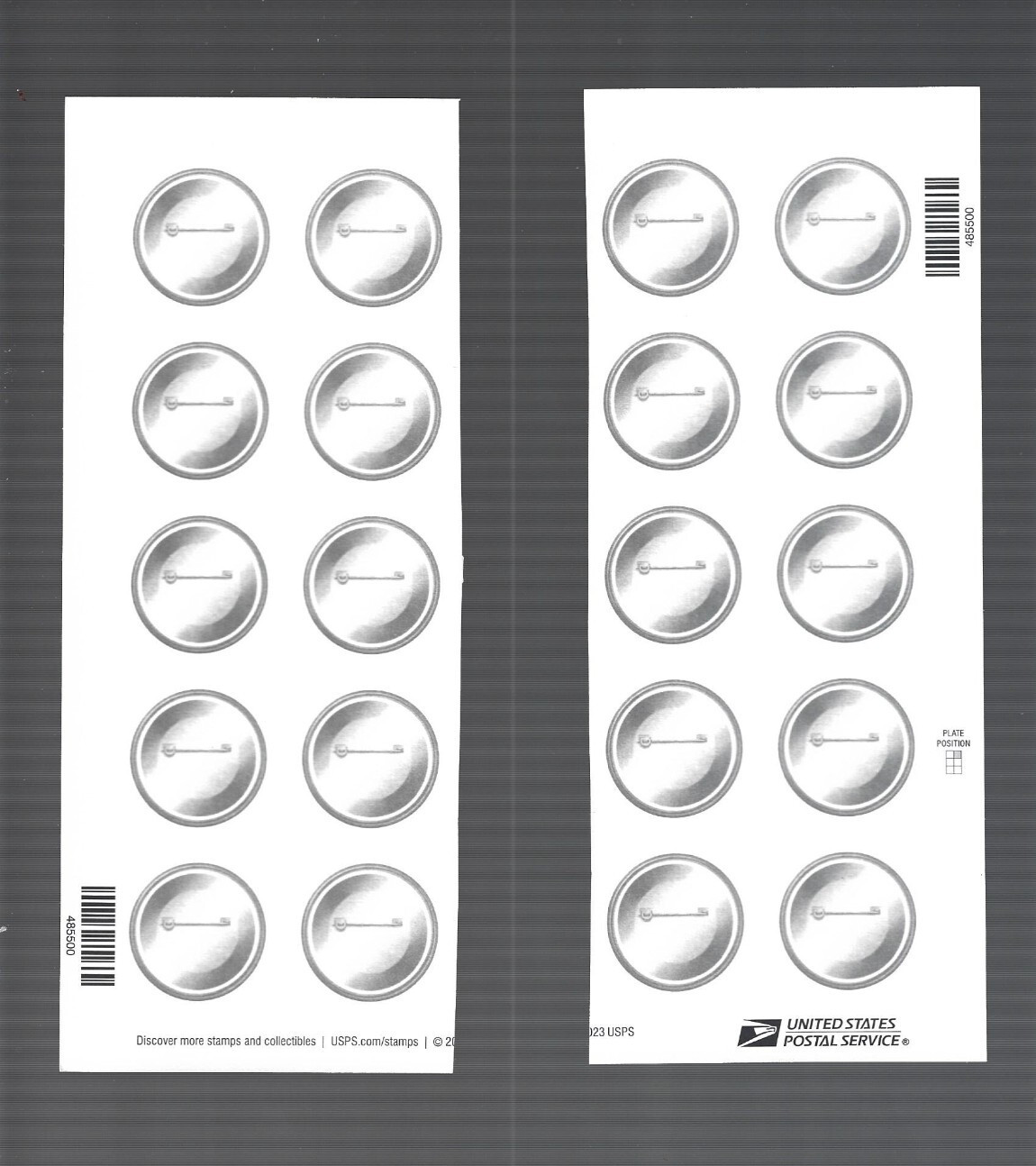 DISCOUNT POSTAGE 💥2023 "PINBACK BUTTONS" 20 Forever Stamps FV US$15.60