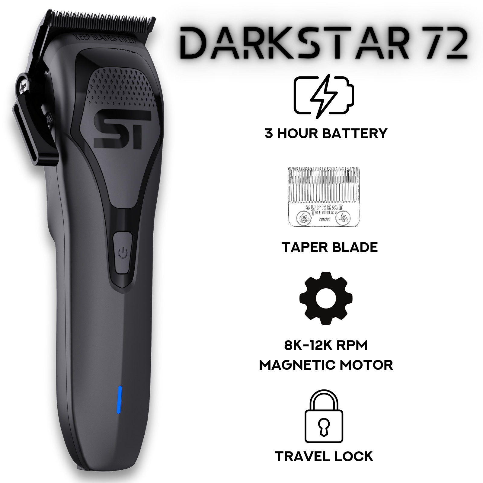 Supreme Trimmer DARKSTAR72 Hair Clipper w/ Vector Motor | STC72 - Recertified