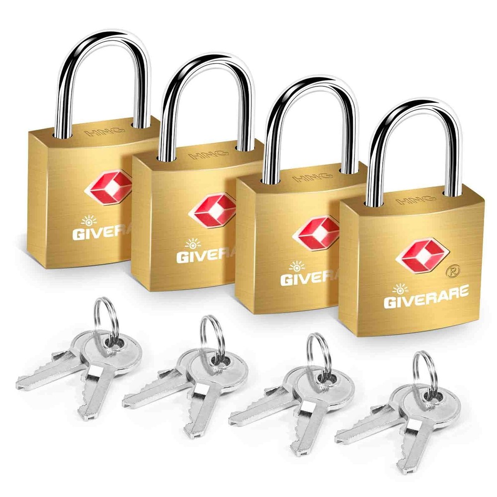 4 Pack TSA Approved Travel Luggage Locks with Keys, Solid Brass Copper Keyed ...
