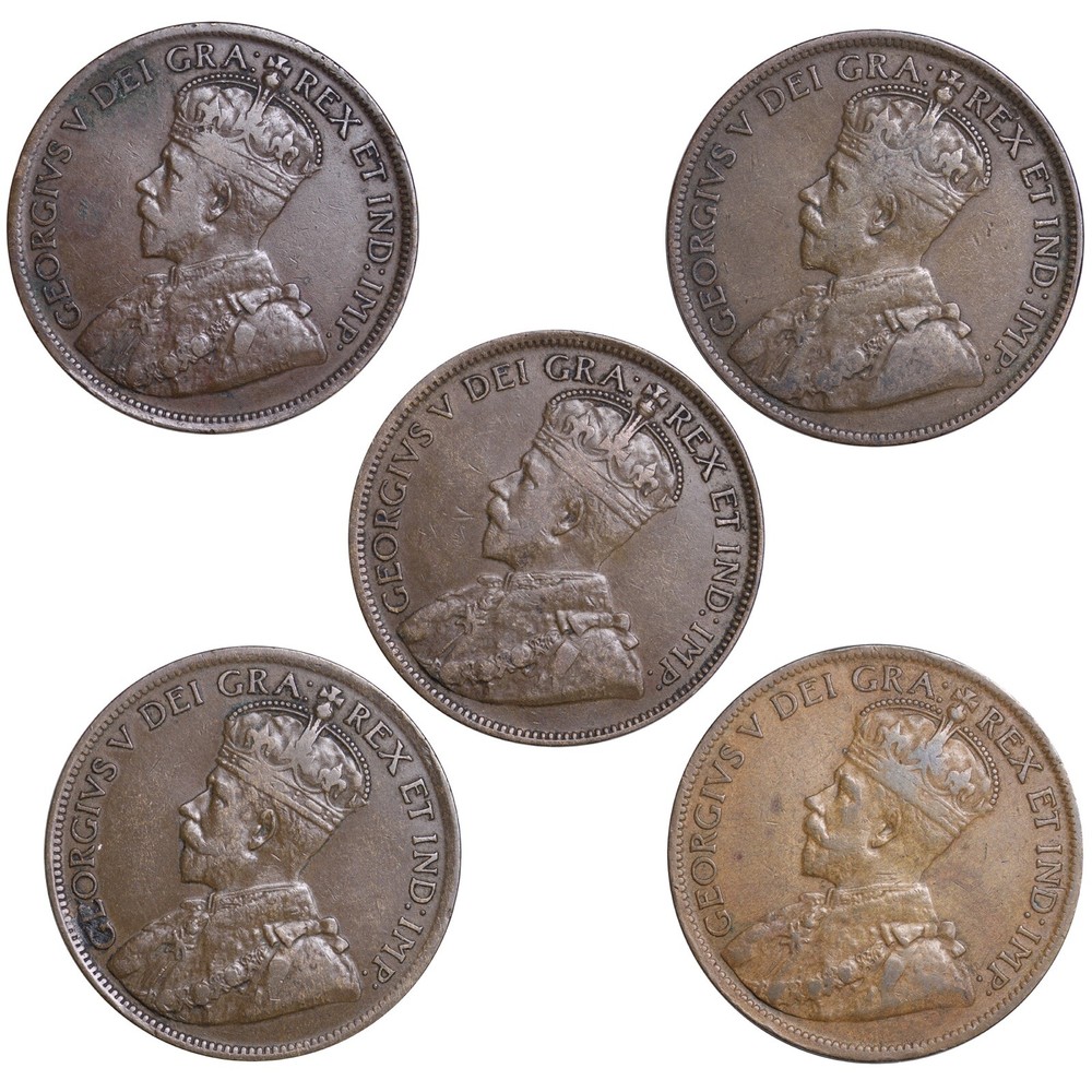 (5 PC LOT) DIFFERENT DATES Canada 1c One Cent Penny NICE COINS!