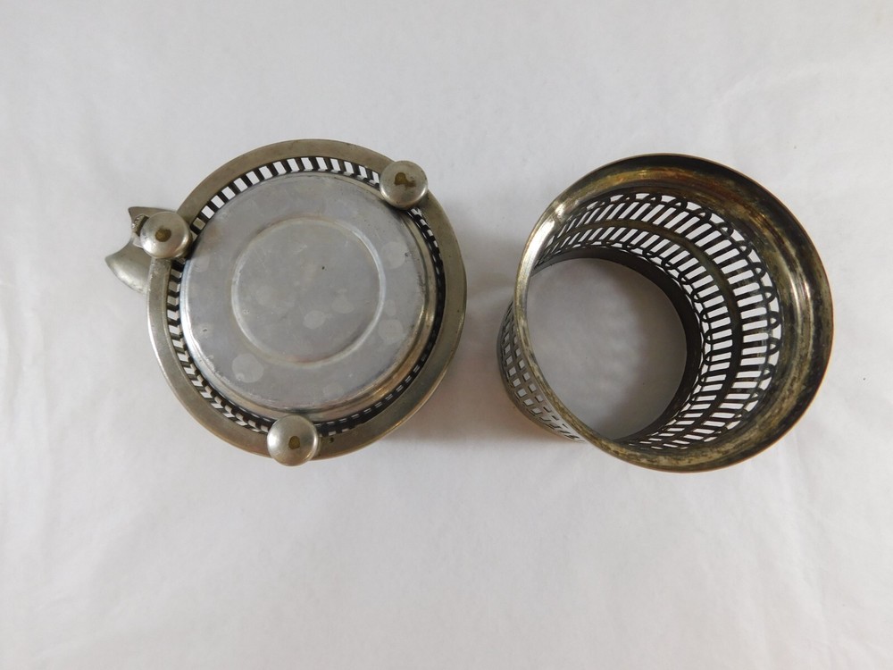 Silver Plated Coaster Cup Holder & Glass