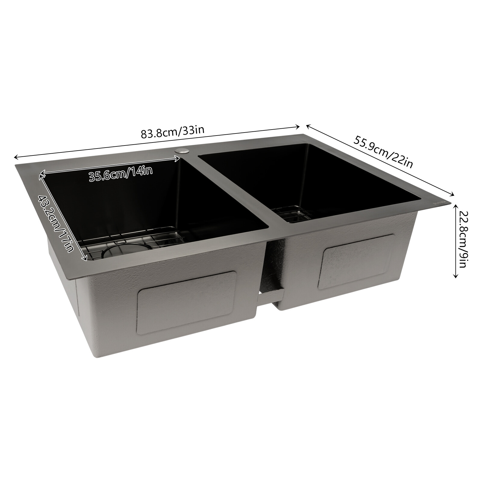 33x22" Drop in Kitchen Sink Double Bowl Gunmetal Black Stainless Steel USA