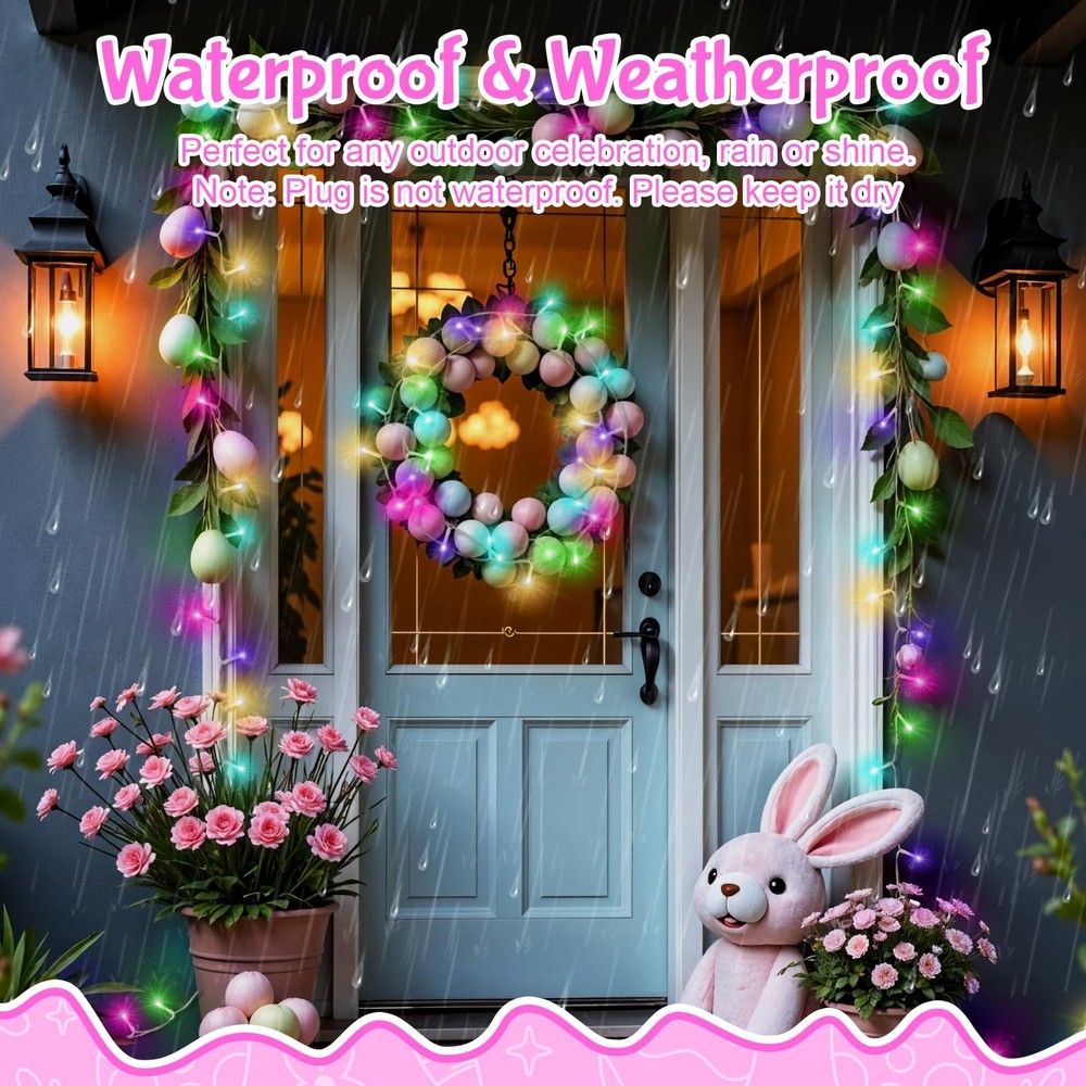 Easter String Lights, Pastel Easter Lights Plug in with Timer 8 Lighting Mode...