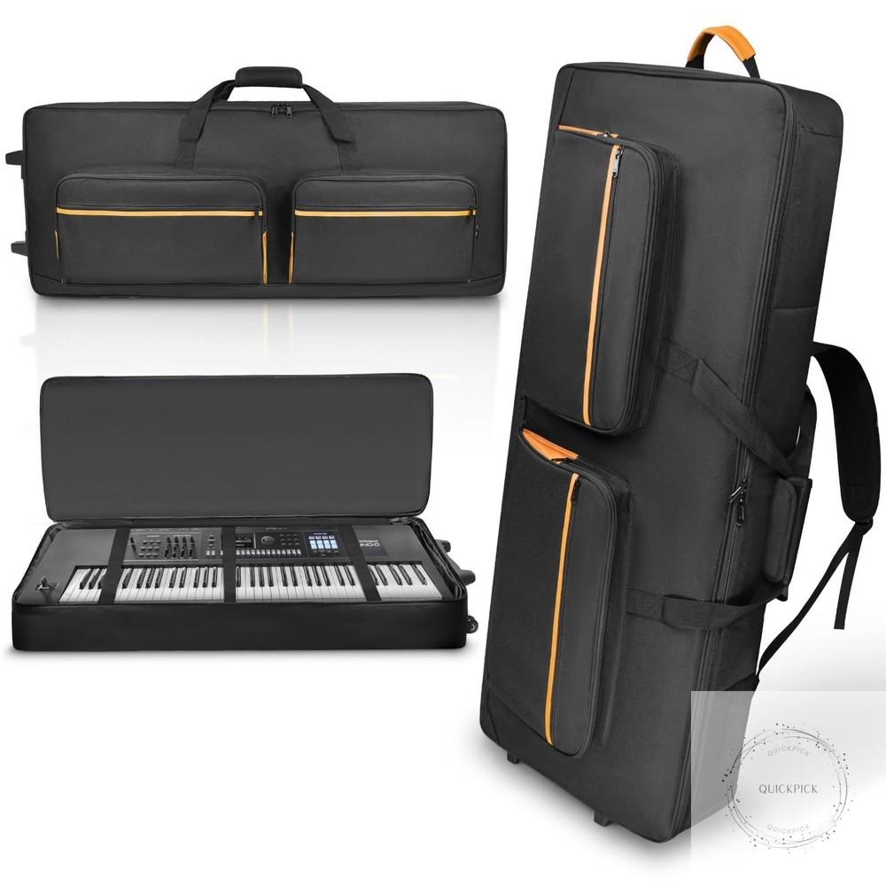 73/76 Key Keyboard Case with Wheels & Adjustable Shoulder Straps– Padded Rolling