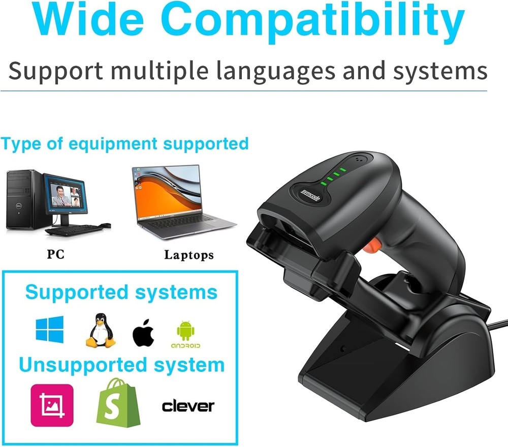 Rechargeable Barcode Scanner with Bluetooth Connectivity and Shock Protection